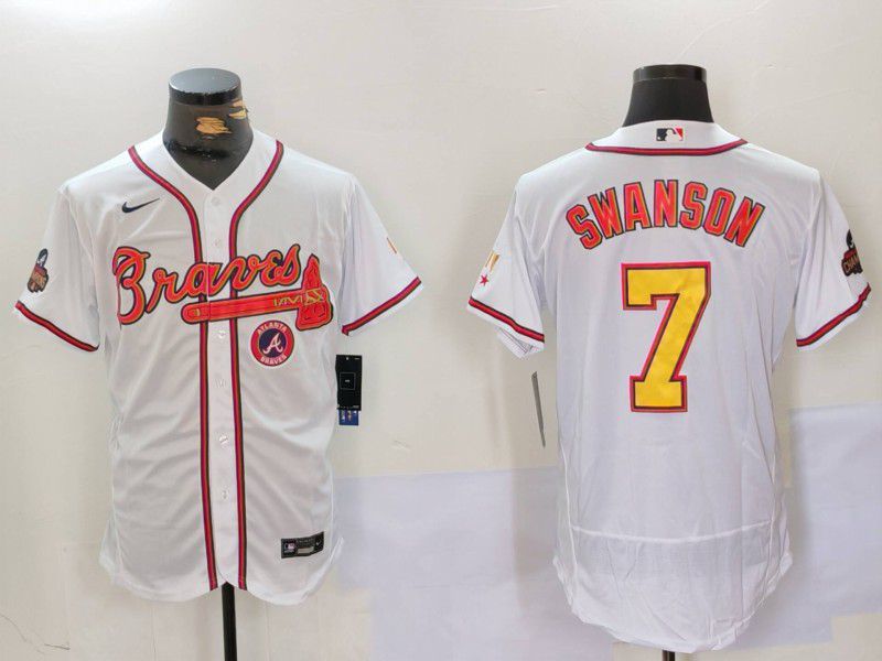 Men Atlanta Braves #7 Swanson White Elite 2024 Nike MLB Jersey style 9022->atlanta braves->MLB Jersey